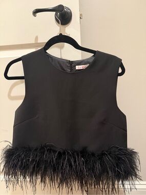 La’Ros Black Ostrich Trim Crop Top